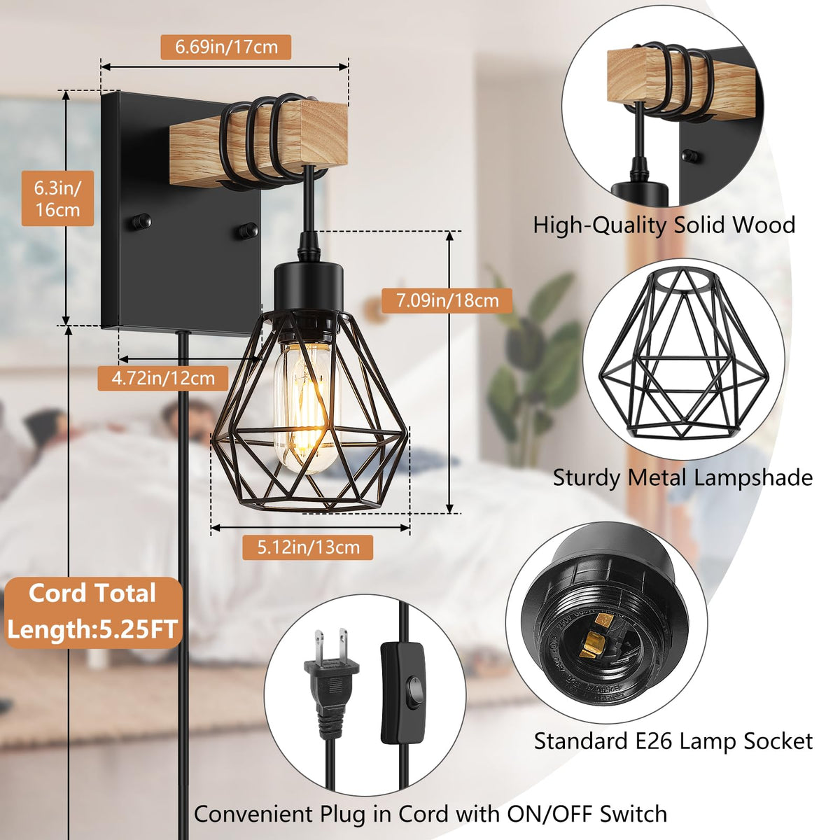 Lomoky vintage wood diamond cage lampshade close-up highlighting sturdy construction and luxe vibe.