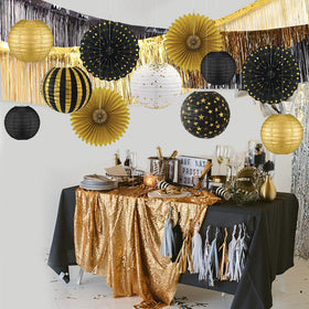LOMOSO black and gold lanterns with patterned details for chic décor.