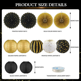 LOMOSO black and gold paper fan adds sparkle to decor.