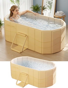 LOMOTIVE portable bathtub folded and stored for compact home use.