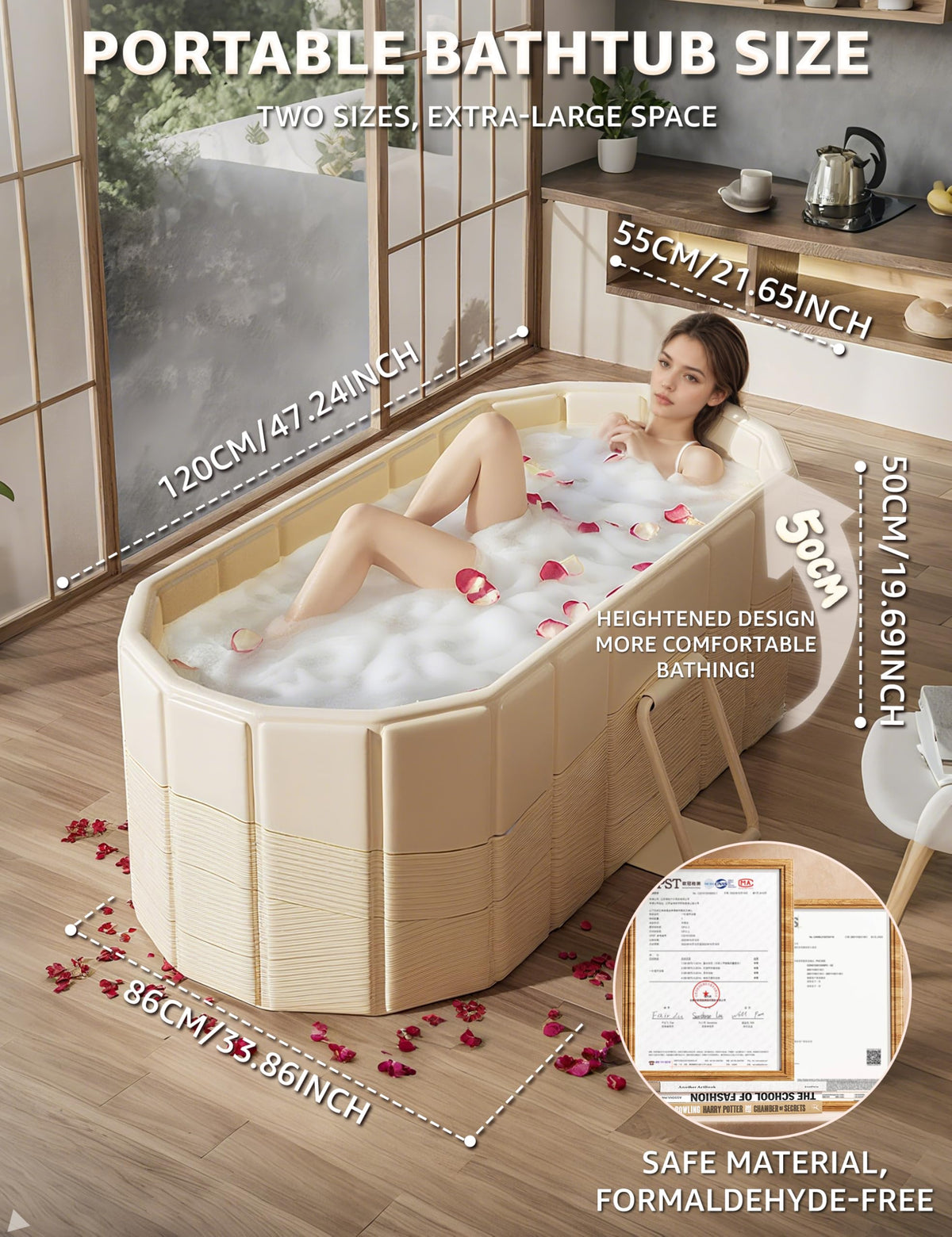 LOMOTIVE portable bathtub fully opened for spacious, comfortable soaking.