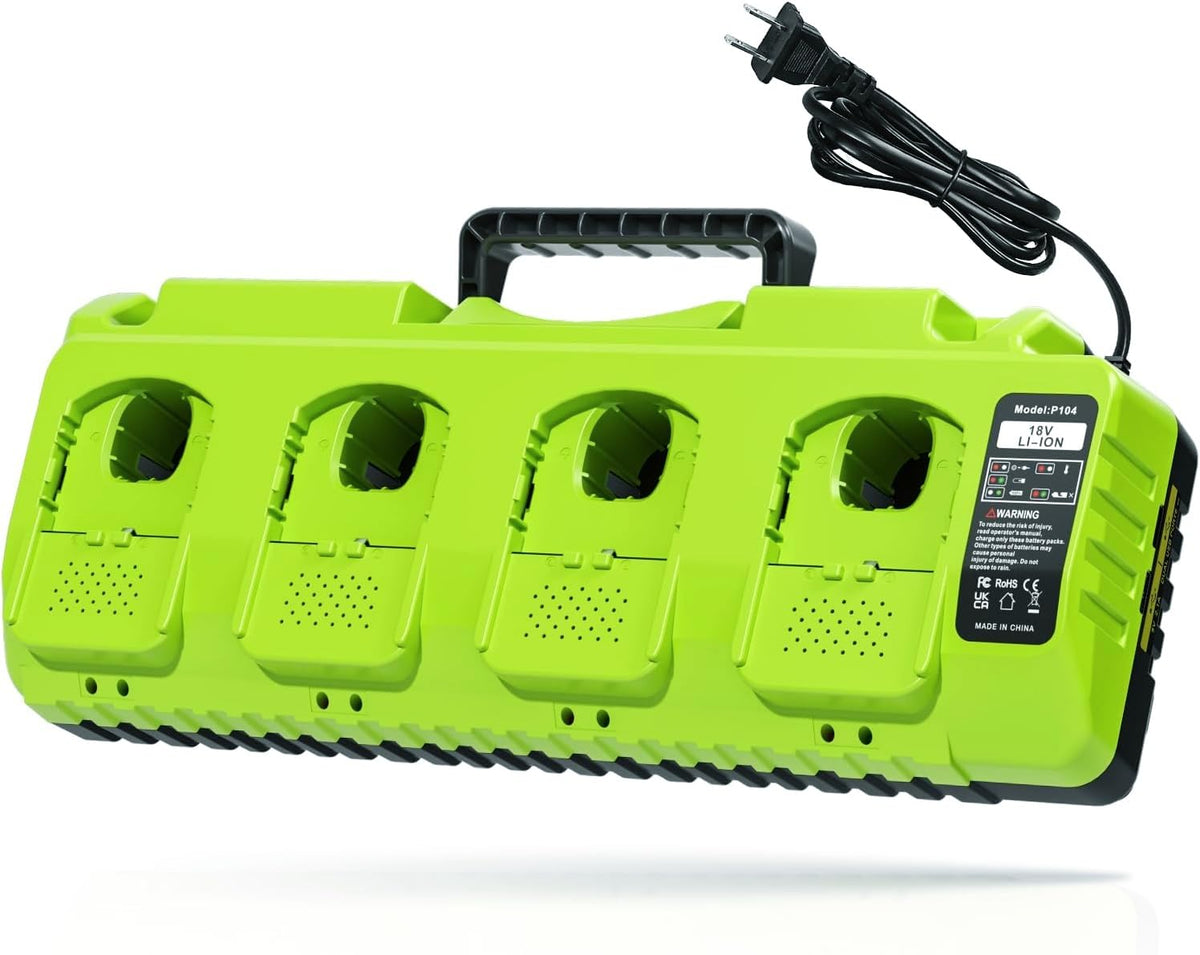 Lomrige 4-Port Ryobi 18V Charger front view enabling multi-battery charging.