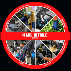London Labs Black Nitrile Gloves cleaning scene shows versatile protection for janitorial tasks.