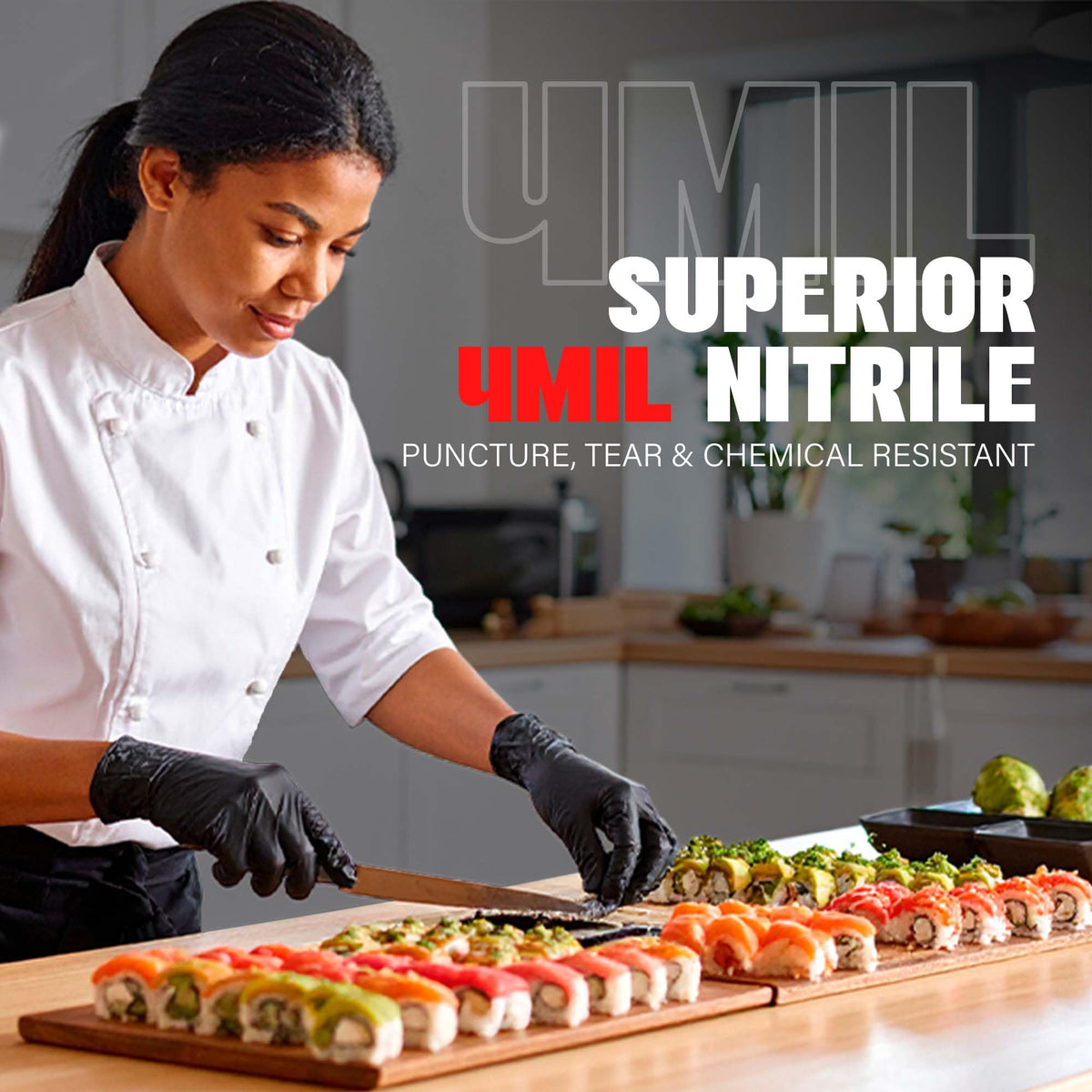 London Labs Black Nitrile Gloves on-hand wear demonstrates snug fit and dexterity for precise work.