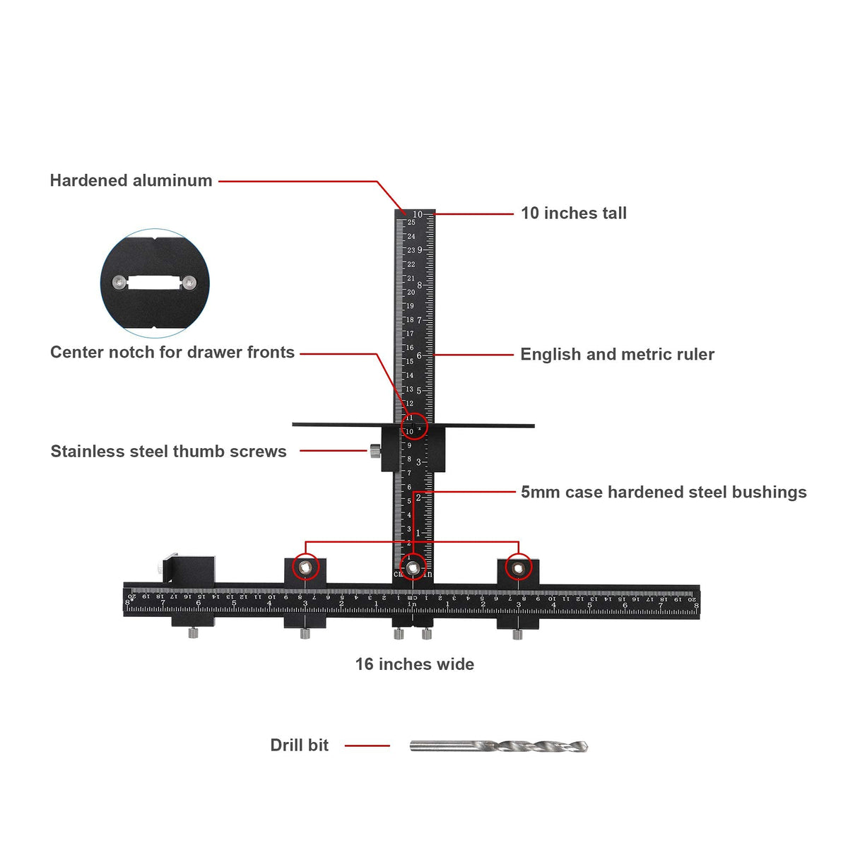 Lonfu jig shown with handles and pulls illustrates adjustable drilling distance.