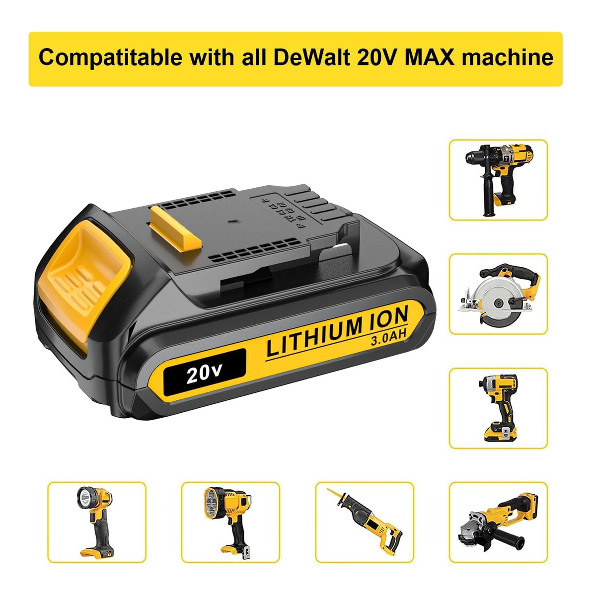 LONG FIT compatibility with Dewalt 20V DCB series chart