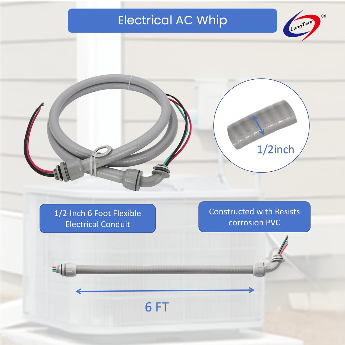 Long Term AC whip with 10 AWG THHN wire enables quick, safe wiring.