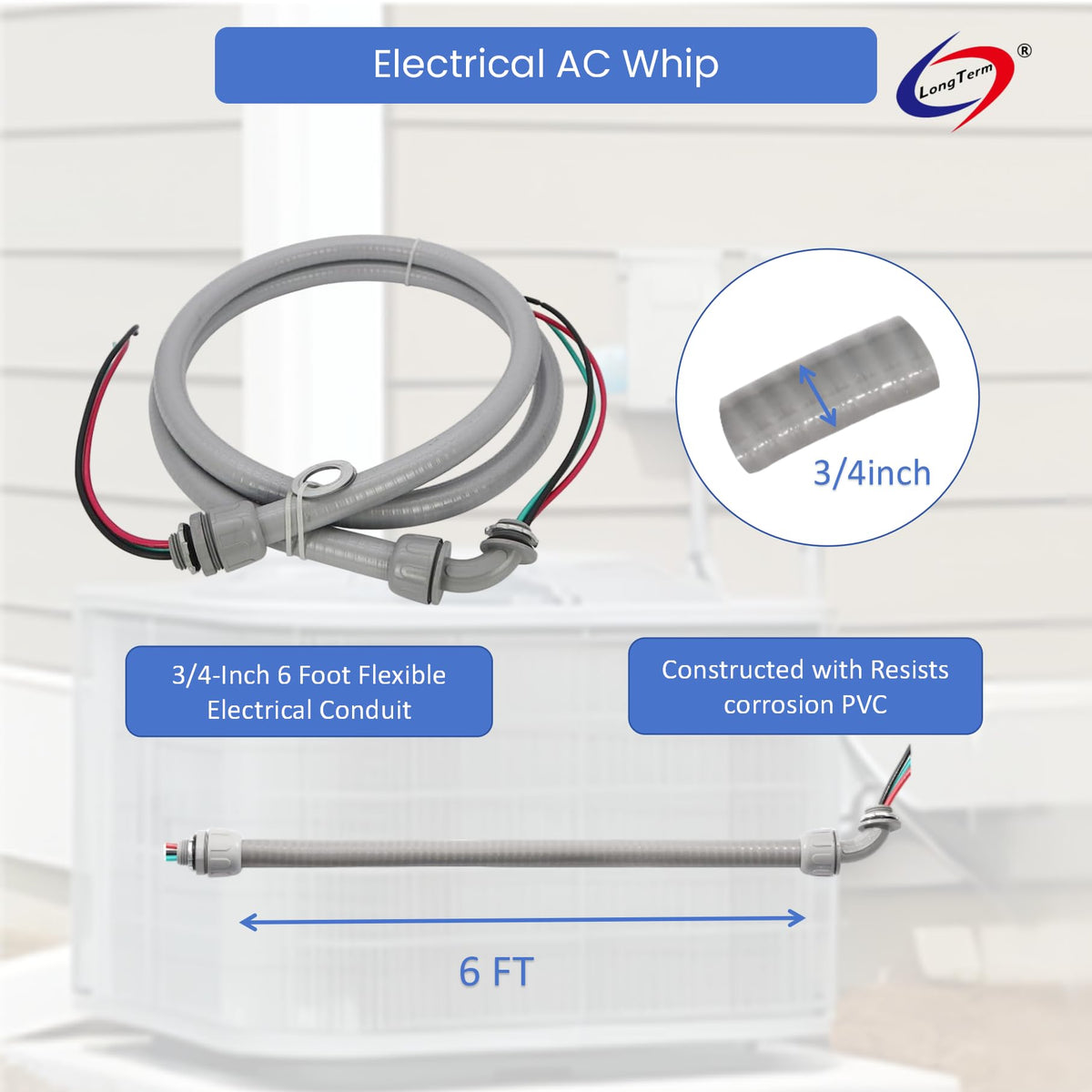 Long Term AC whip straight non-metallic connector shown for reliable connections