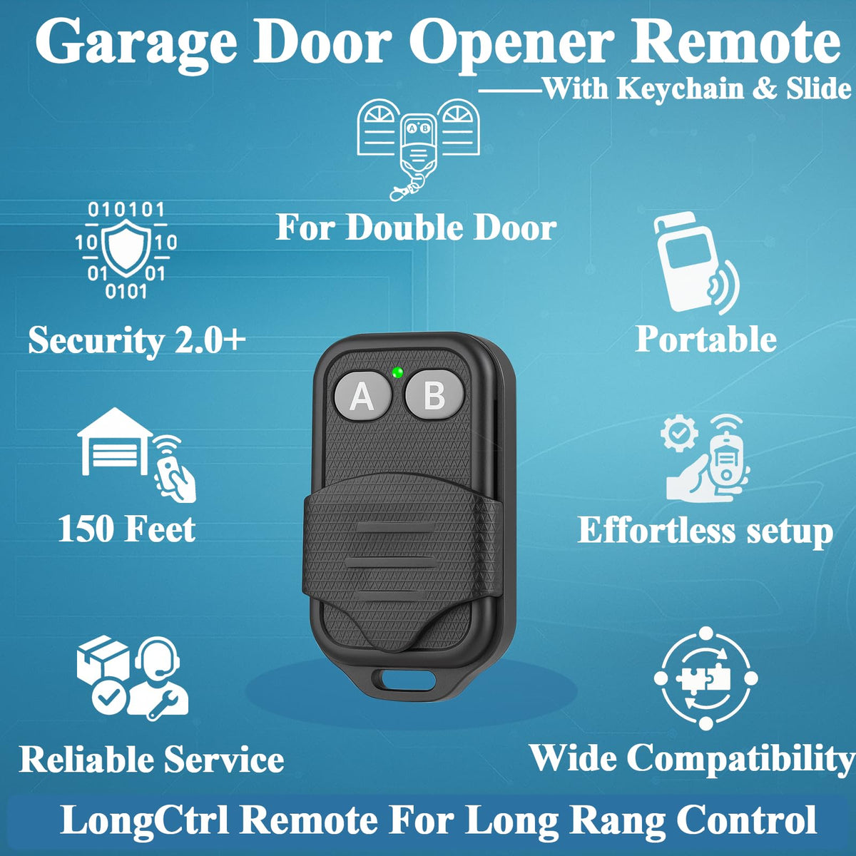 LongCtrl LiftMaster remote 371LM features a sliding cover to prevent accidental presses