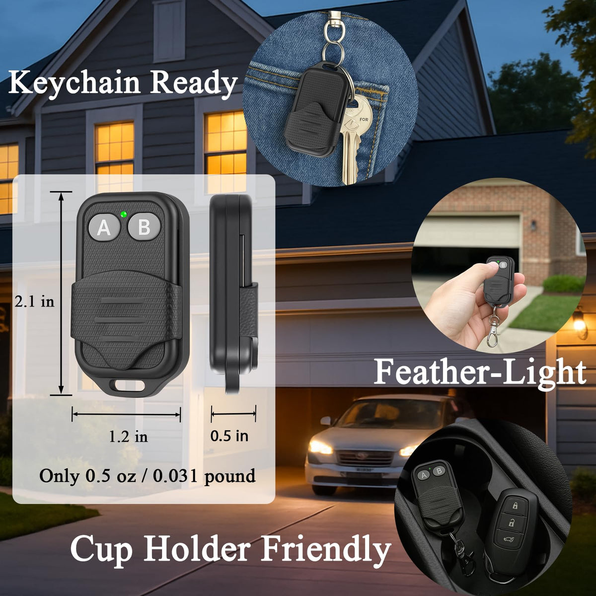 LongCtrl remote keychain demonstrates portable convenience and quick pairing with LiftMaster openers