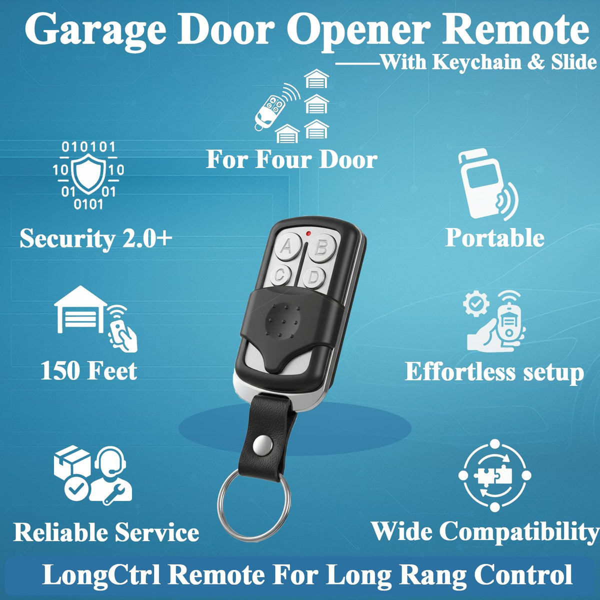 LongCtrl Security+ 2.0 rolling code remote provides secure access.