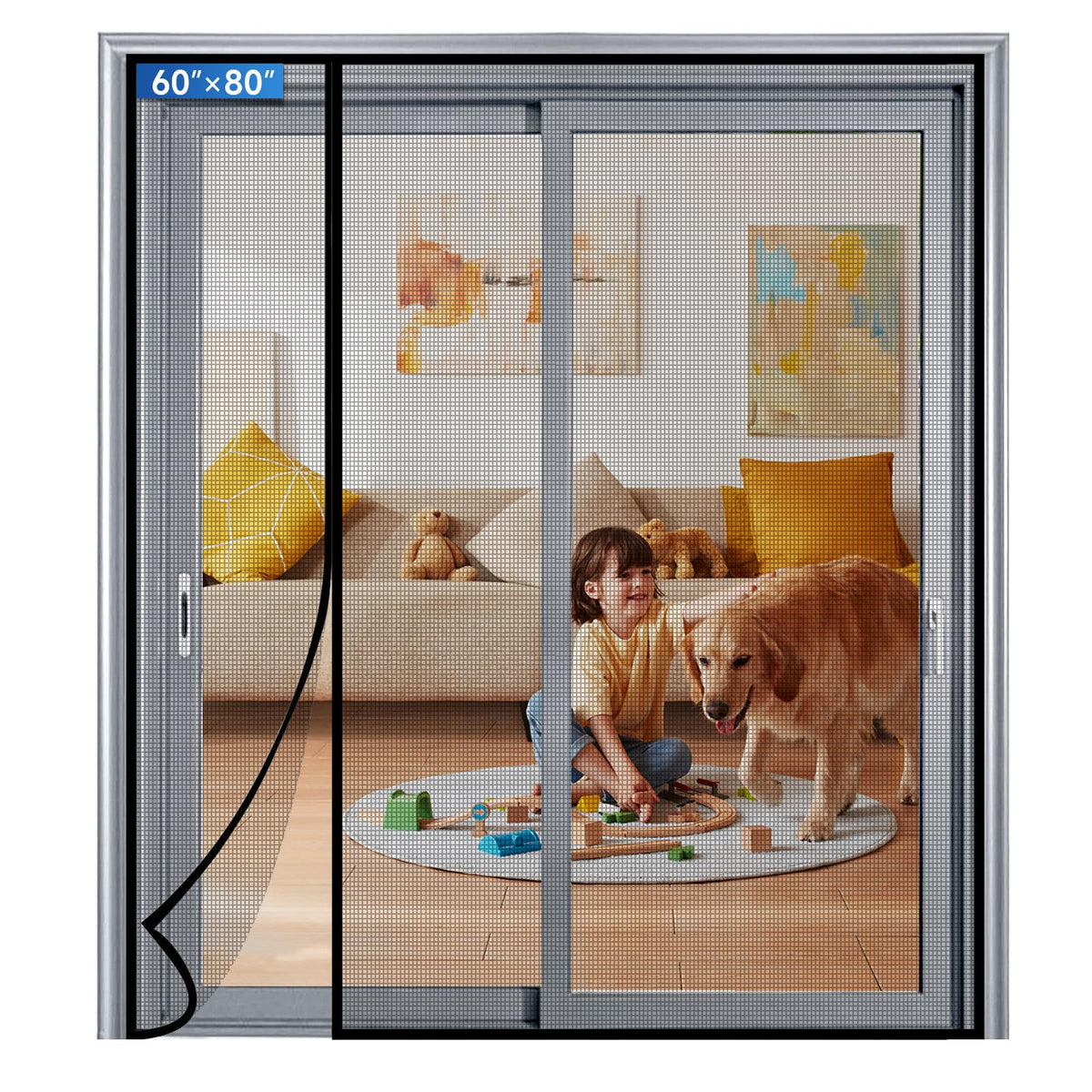 LONGEAS magnetic screen door left-right opening for hands-free access and insect protection