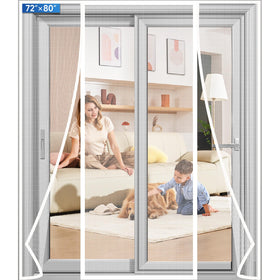 LONGEAS magnetic screen door close-up of PET mesh showing durability for pets and families.