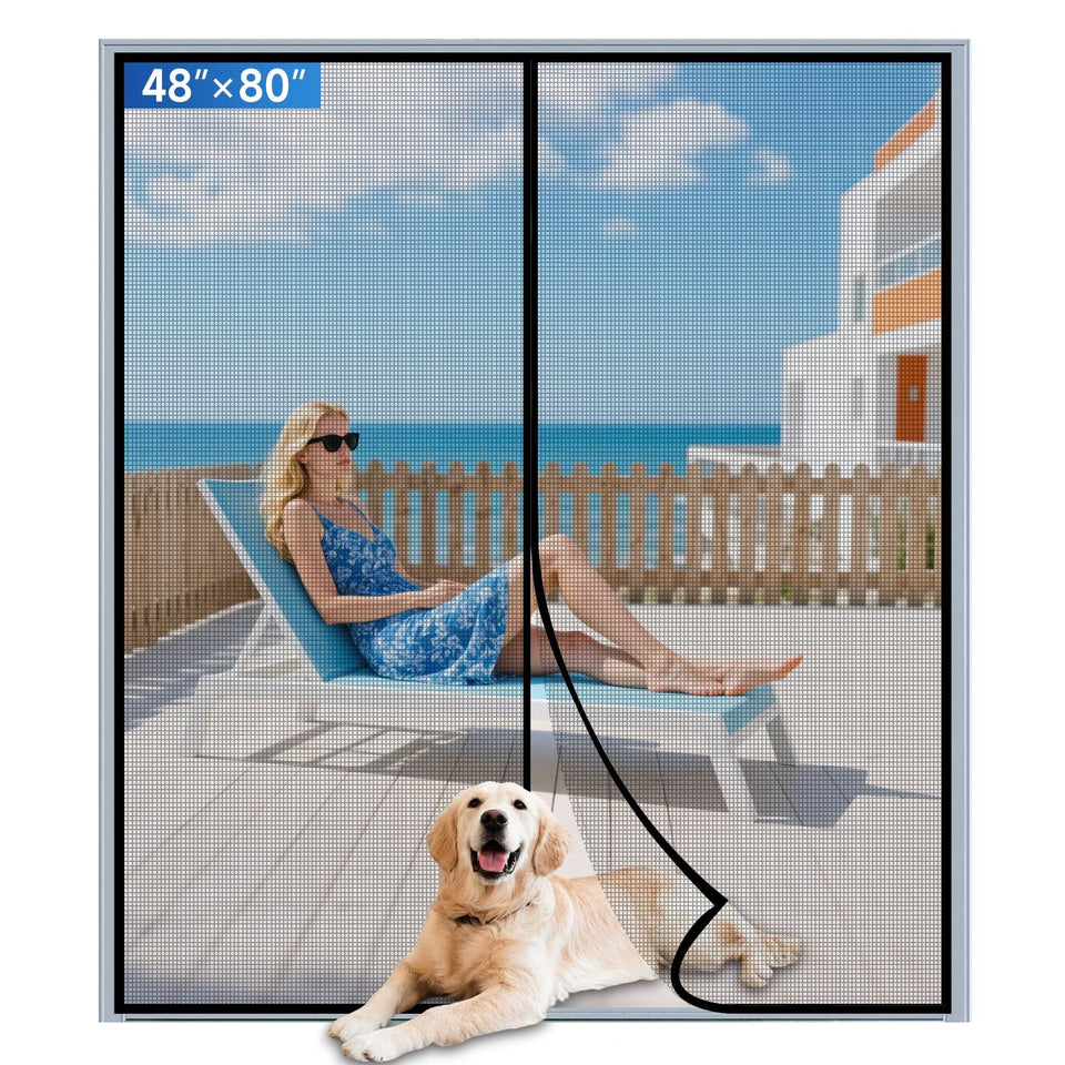 LONGEAS upgraded PET mesh door close-up showing durable fabric resisting scratches and insects