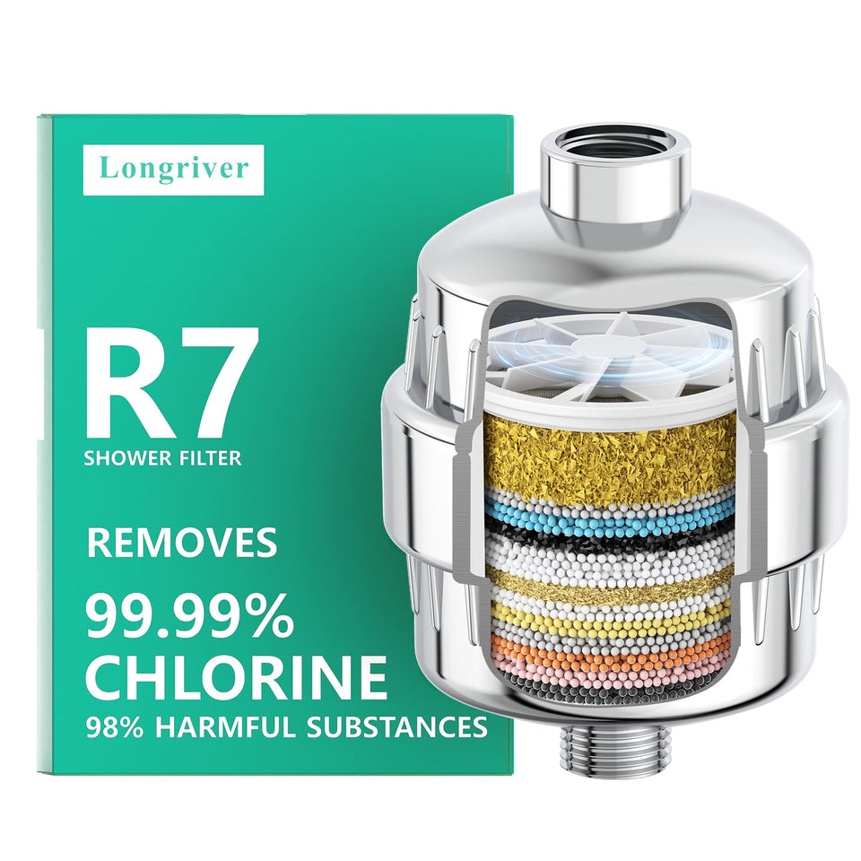 Longriver R7 Shower Filter chrome front view demonstrates premium filtration.