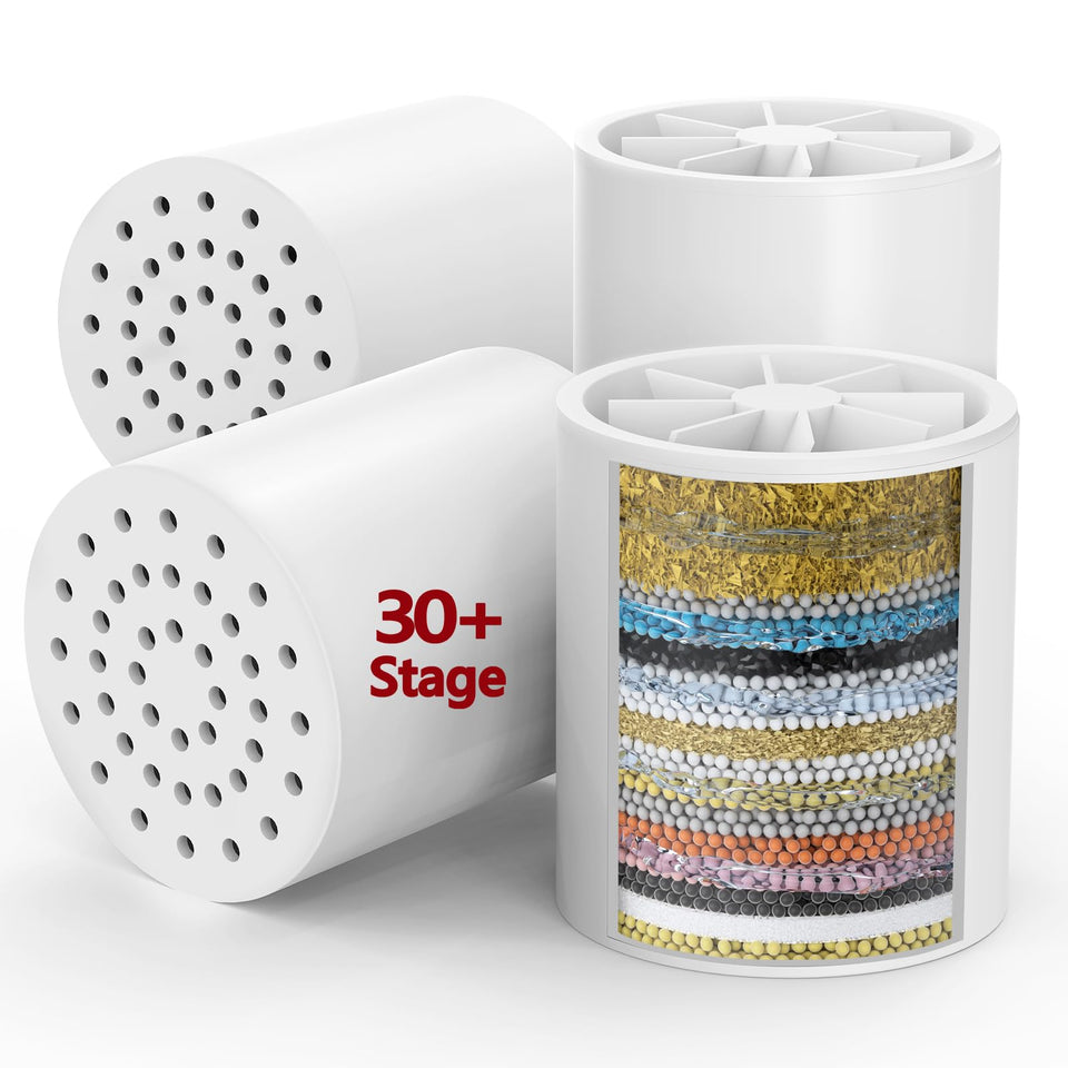 Longriver universal shower filter cartridge 4-pack demonstrates compatibility and easy replacement.