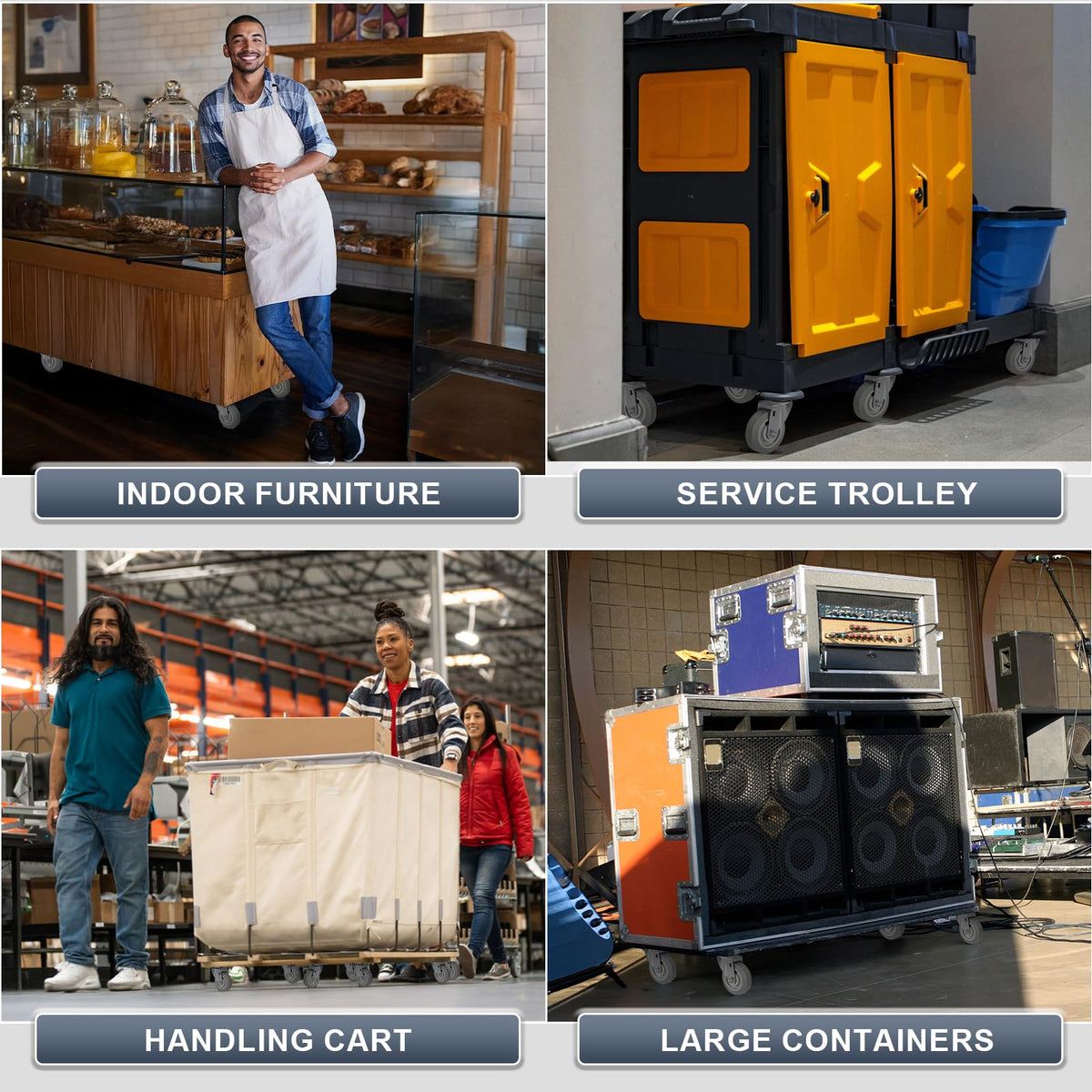 LONGRUNFORU 250 lbs capacity per wheel supports heavy carts.