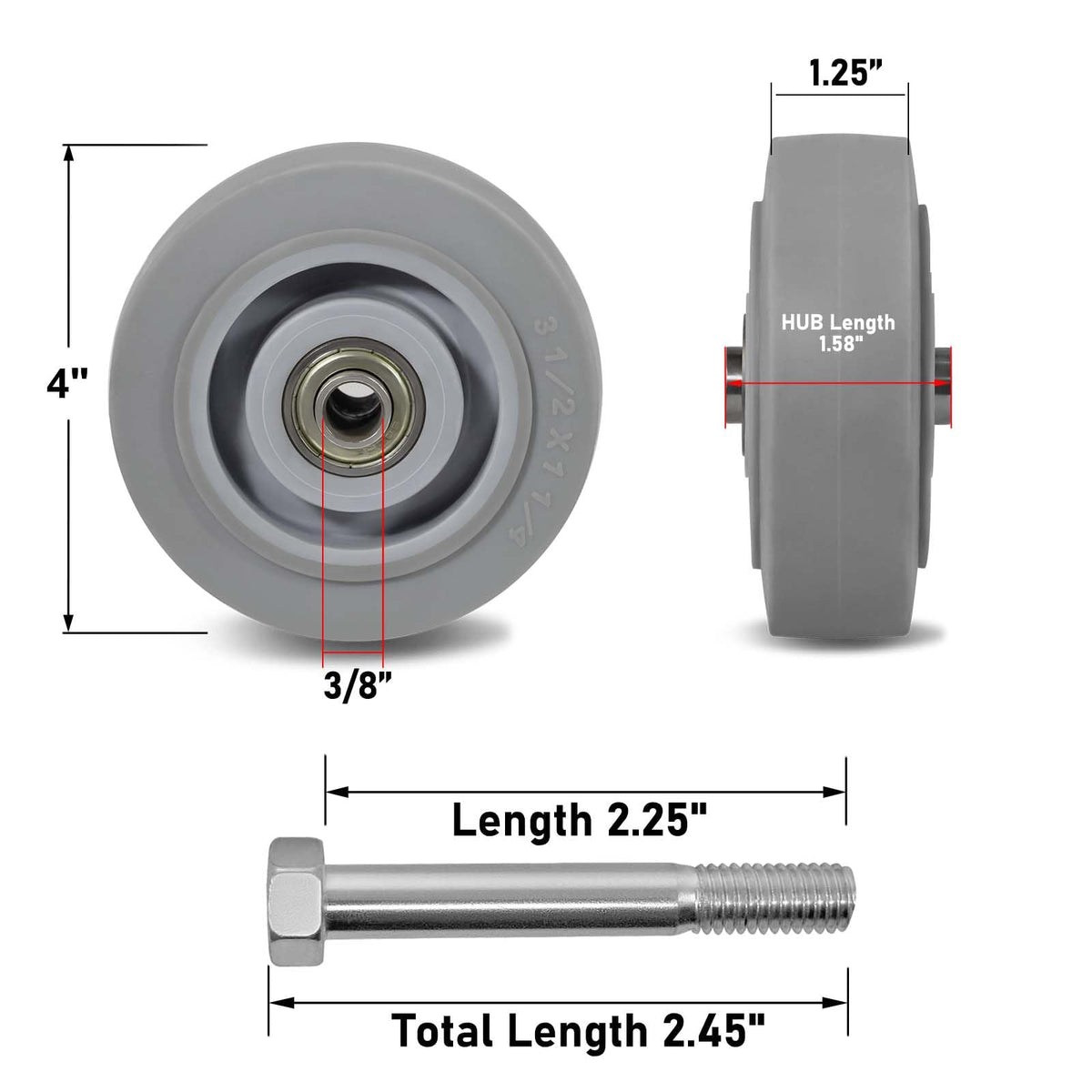 LONGRUNFORU caster wheel bearing 3/8 inch ID enabling quiet movement.