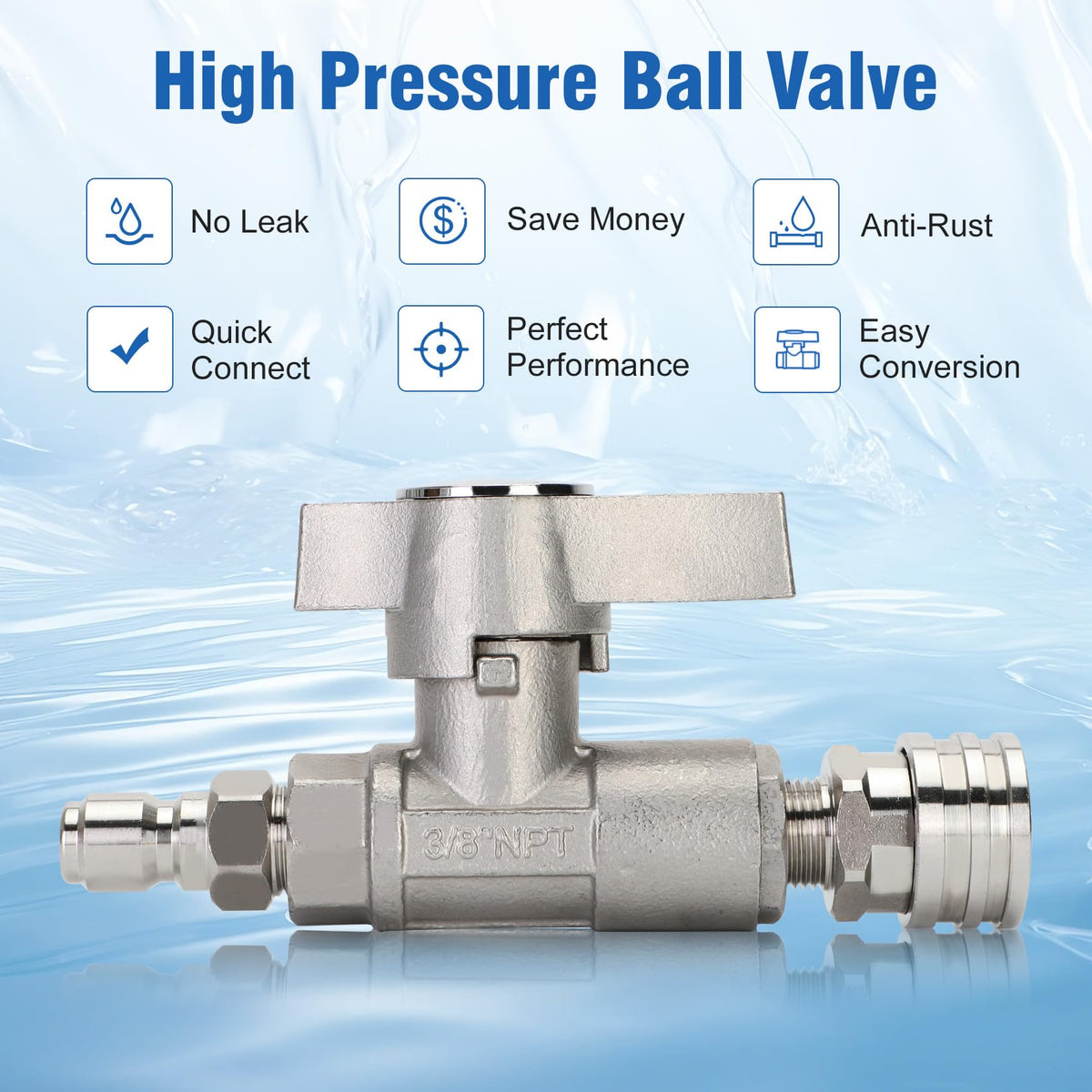 Lonsge 5000 PSI ball valve showing PTFE seals for leak protection.