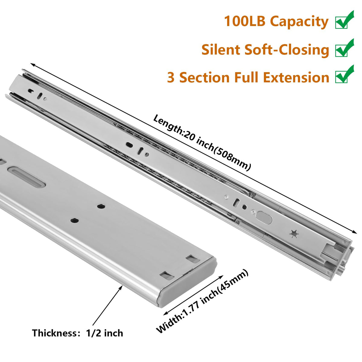 LONTAN ball-bearing full-extension rail provides complete drawer access