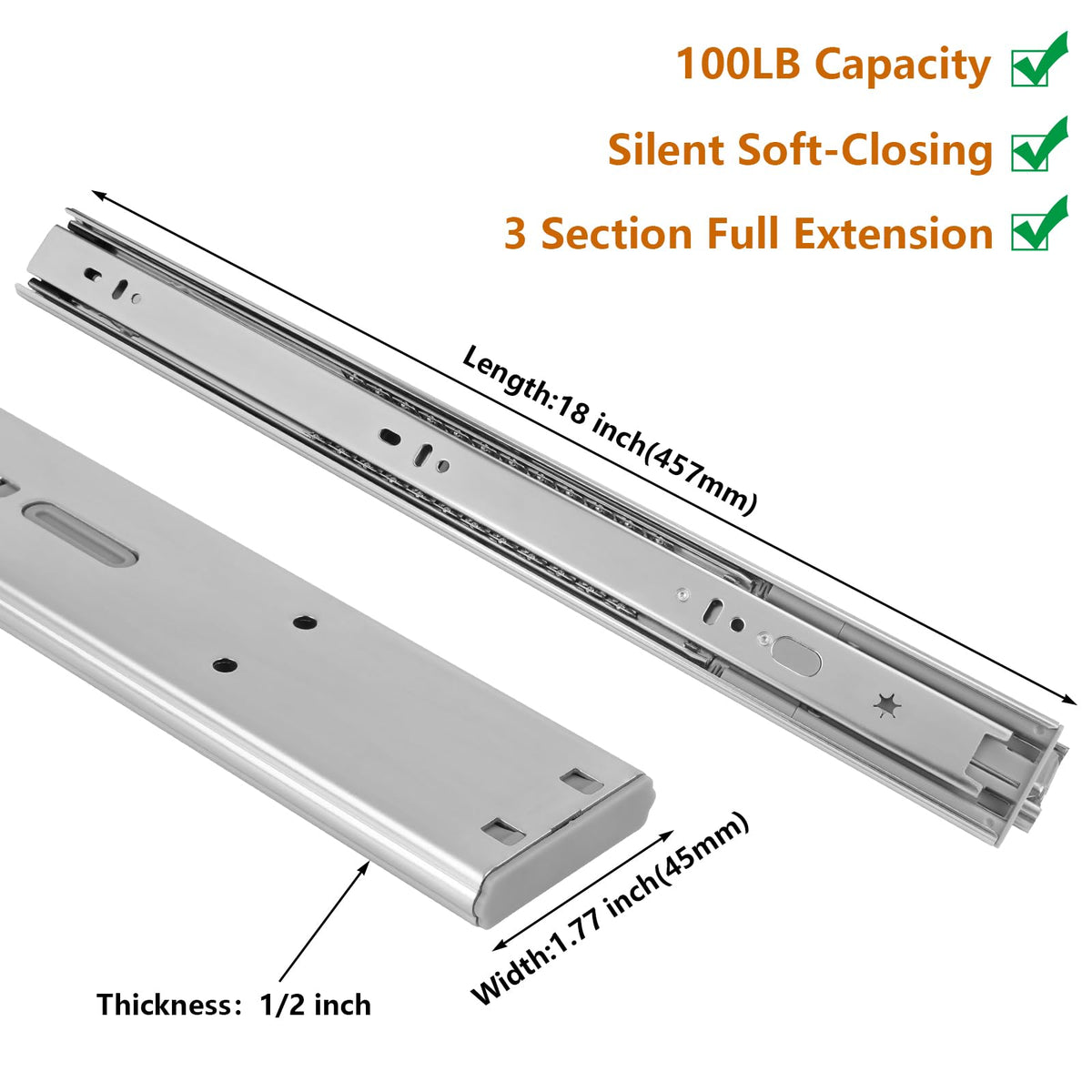 LONTAN full-extension drawer slide offering near-complete access with easy organization.