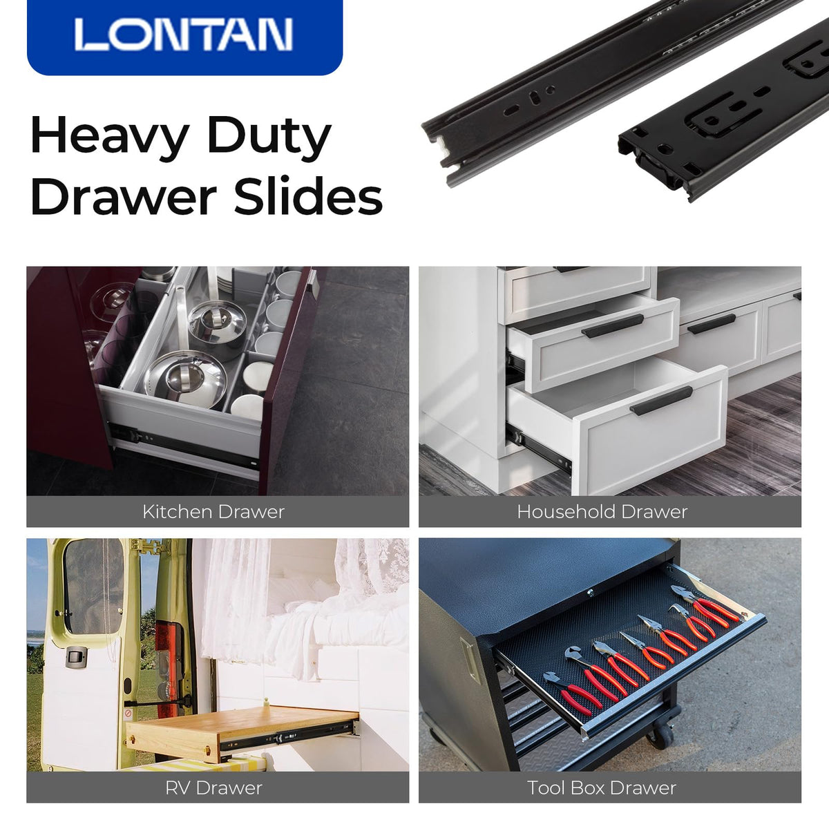 LONTAN 12 inch slides support up to 100 lbs per pair