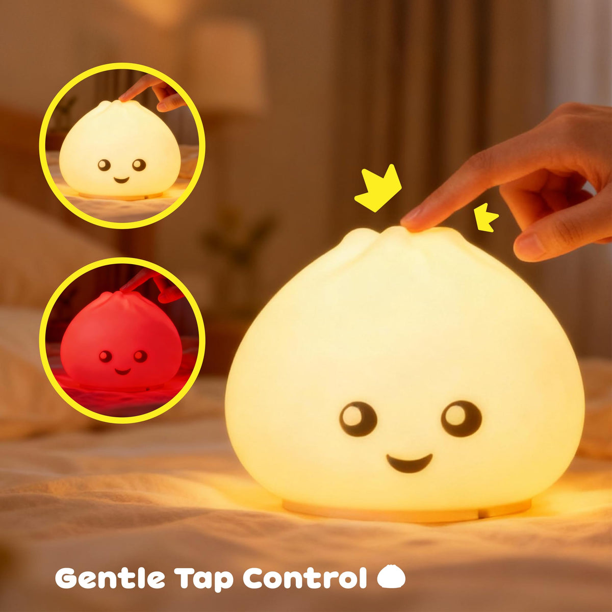 Look at Me Dumpling Squishy Night Light is portable and rechargeable for travel.