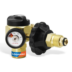 LOOPHILL VN-500 regulator with tank connection showing secure CGA-580 interface for precise purging