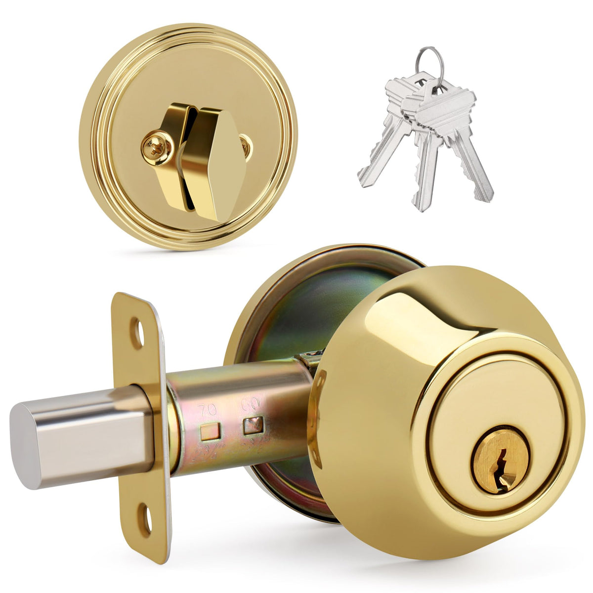 LOQRON round-design exterior deadbolt on front door enhances security.
