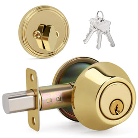 LOQRON round-design exterior deadbolt on front door enhances security.