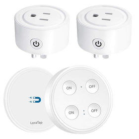 LoraTap mini remote outlet setup demonstrates versatile placement and easy control of lamps and appliances.