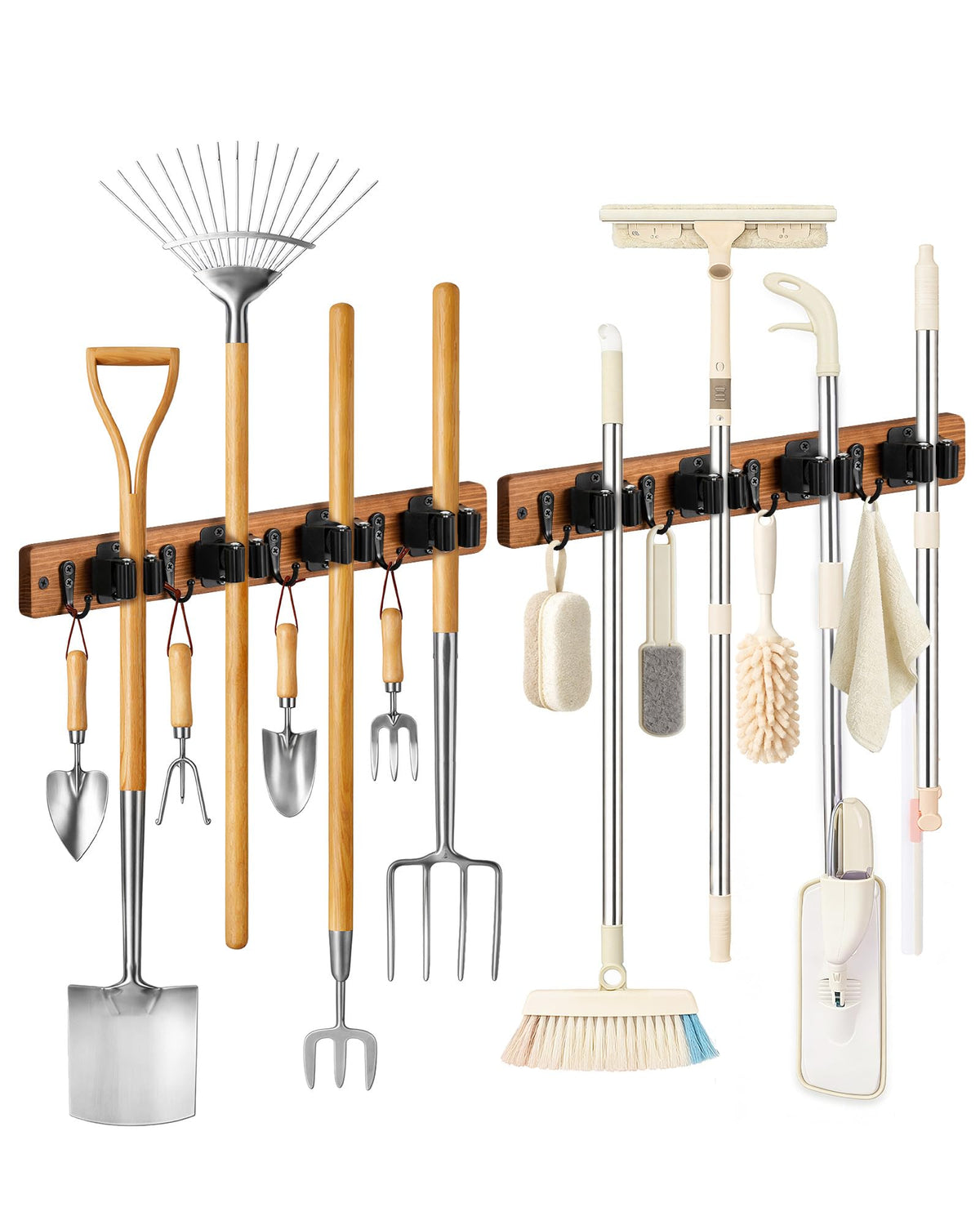 Lorbro 2-pack broom holder wall mount keeps brooms off the floor and organized.