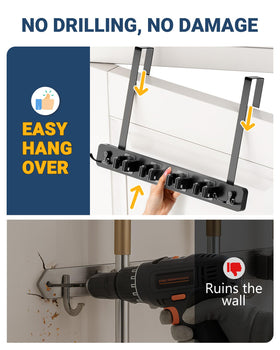 Lorbro door-mount rack in rustic wood adds organized charm.