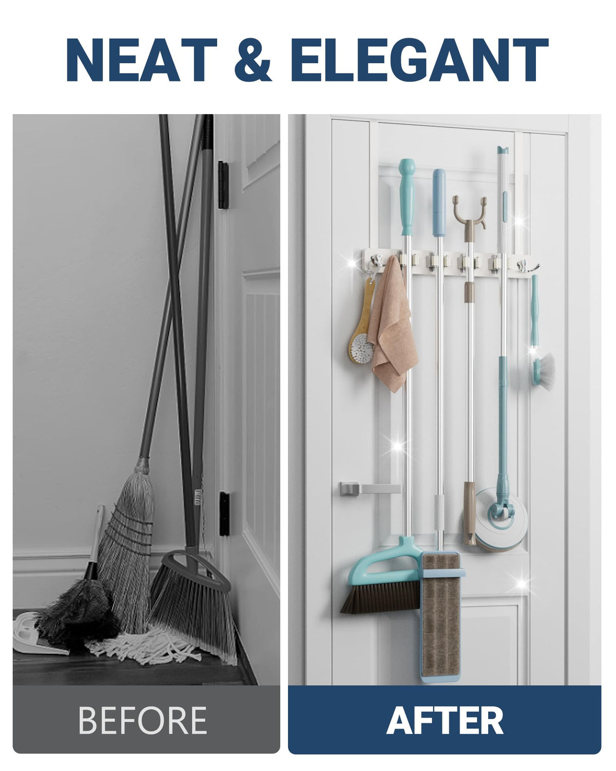 Lorbro matte black pole complements rustic panels and keeps tools within reach.