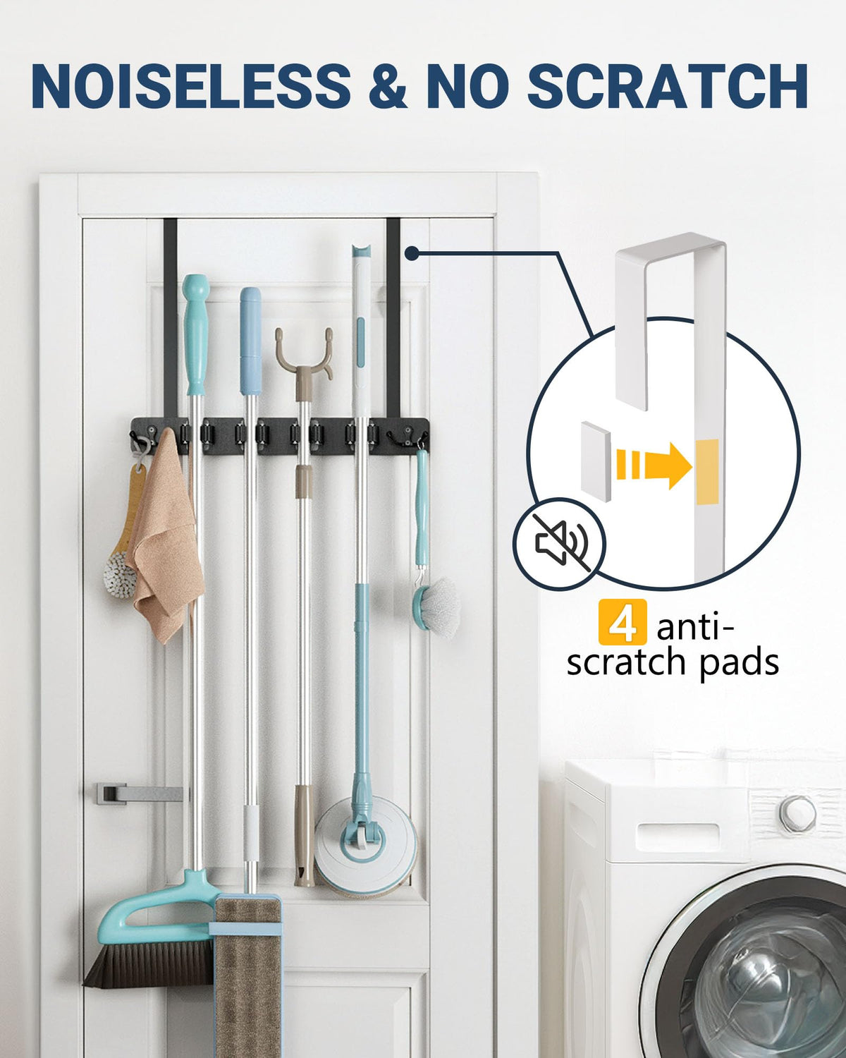 Lorbro no-drill setup protects doors while organizing cleaning gear.