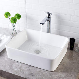 Lordear rectangular vessel sink in white porcelain for contemporary bathrooms; easy to clean and maintain.