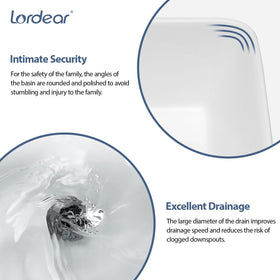 Lordear vessel sink close-up gloss shows smooth glaze and stain-resistant finish.