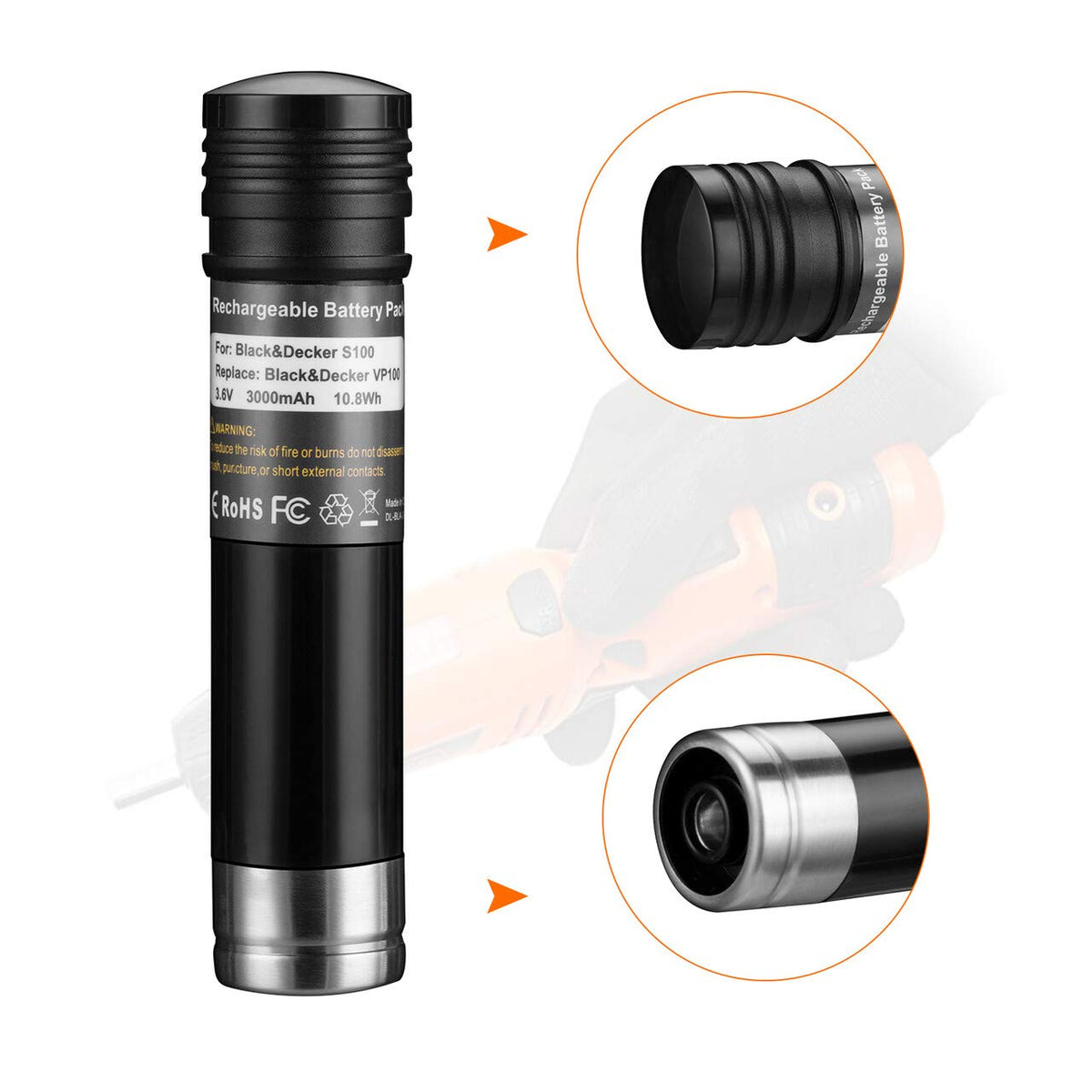 LORDONE two-pack batteries shown with safety features illustration