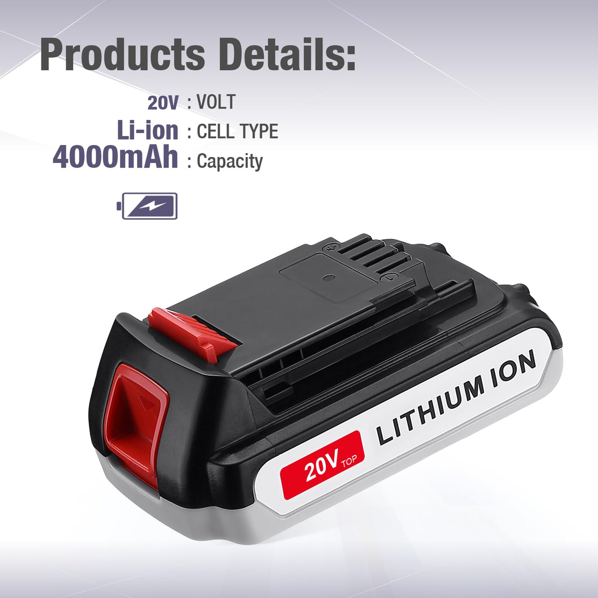LORDONE 20V charger compatible with Black and Decker, speeds up recharging.