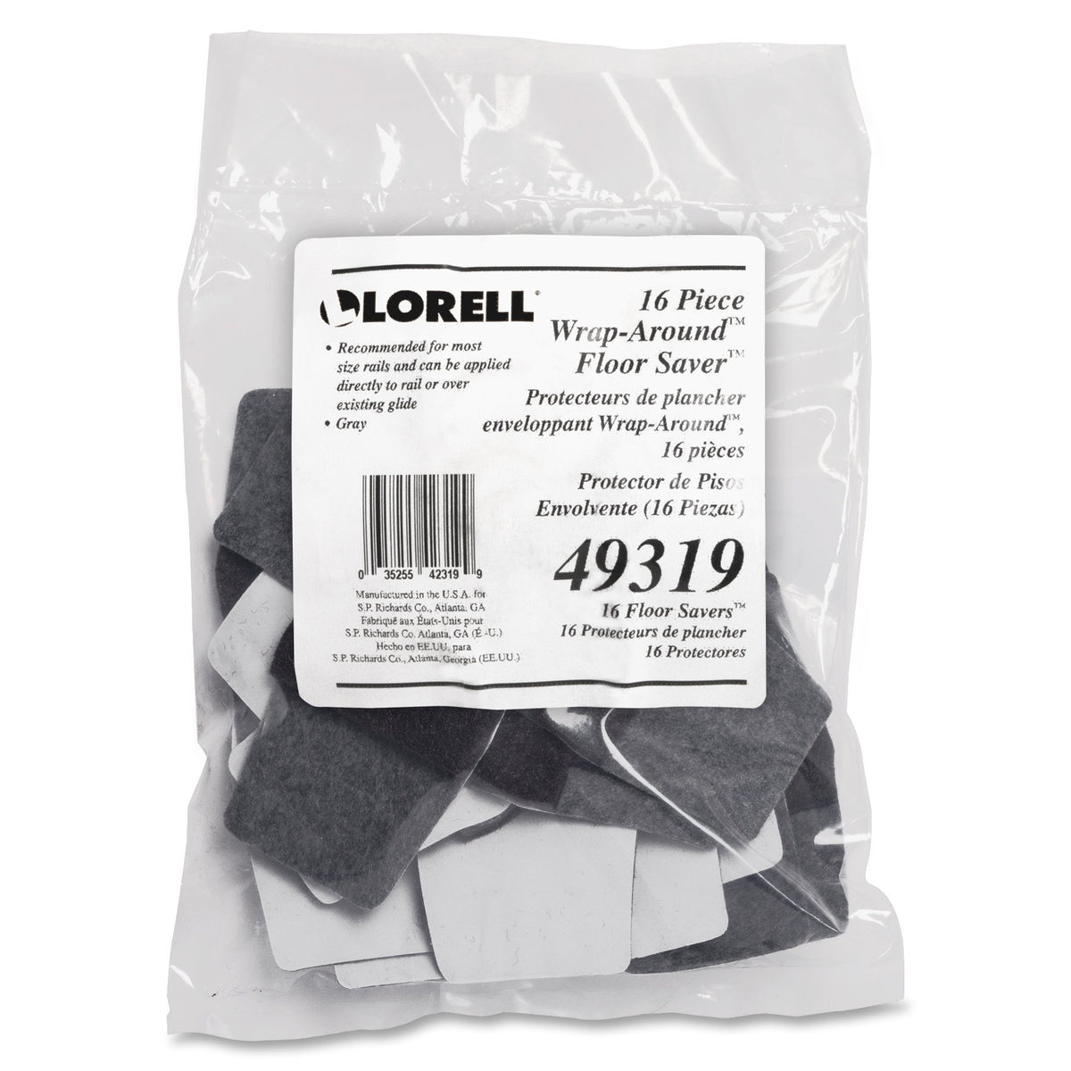 Lorell wraparound floor savers gray rail-attachment demonstrates secure fit