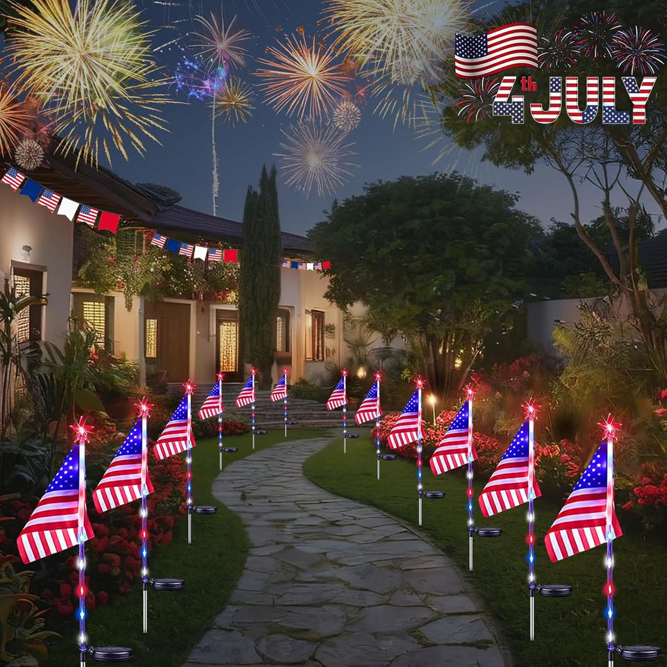 LORRYTE outdoor patriotic lights illuminate the yard with solar power for easy decoration.