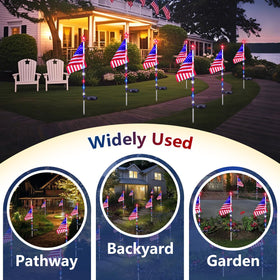 LORRYTE solar red-white-blue lights illuminate garden paths at night.