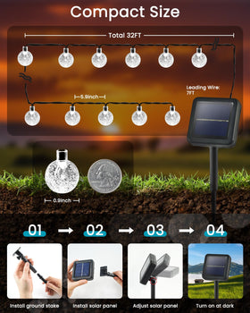 LORRYTE White crystal globe solar string lights deliver 64ft coverage for wide yards.