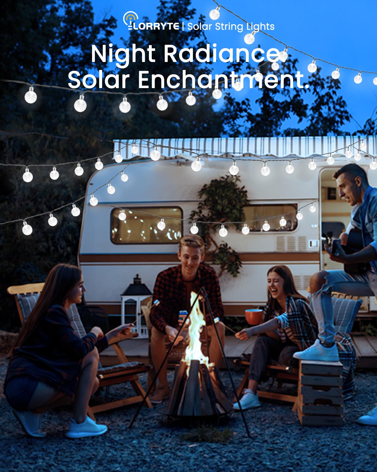 LORRYTE White eight-mode solar string lights offer versatile ambiance for gatherings.