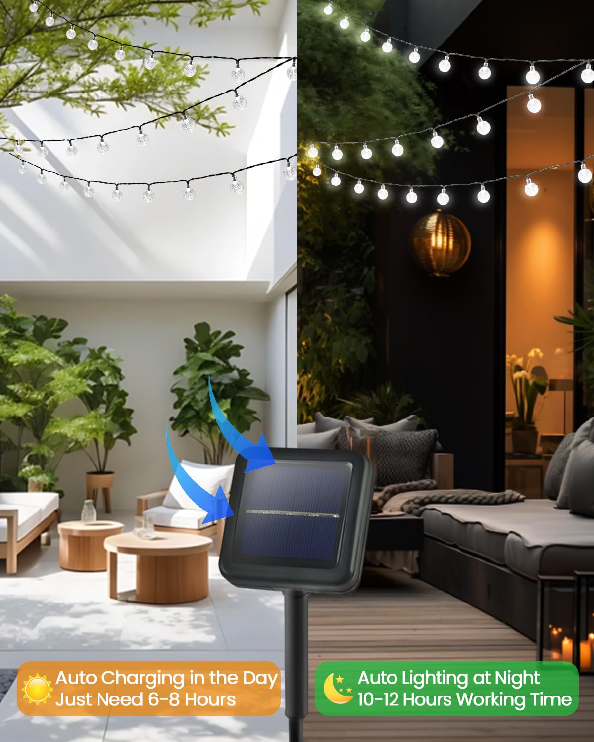 LORRYTE White pergola decor crystal globe lights create inviting outdoor spaces.