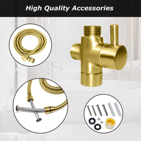 LOSCHEN gold bidet sprayer with brushed finish and durability highlight.