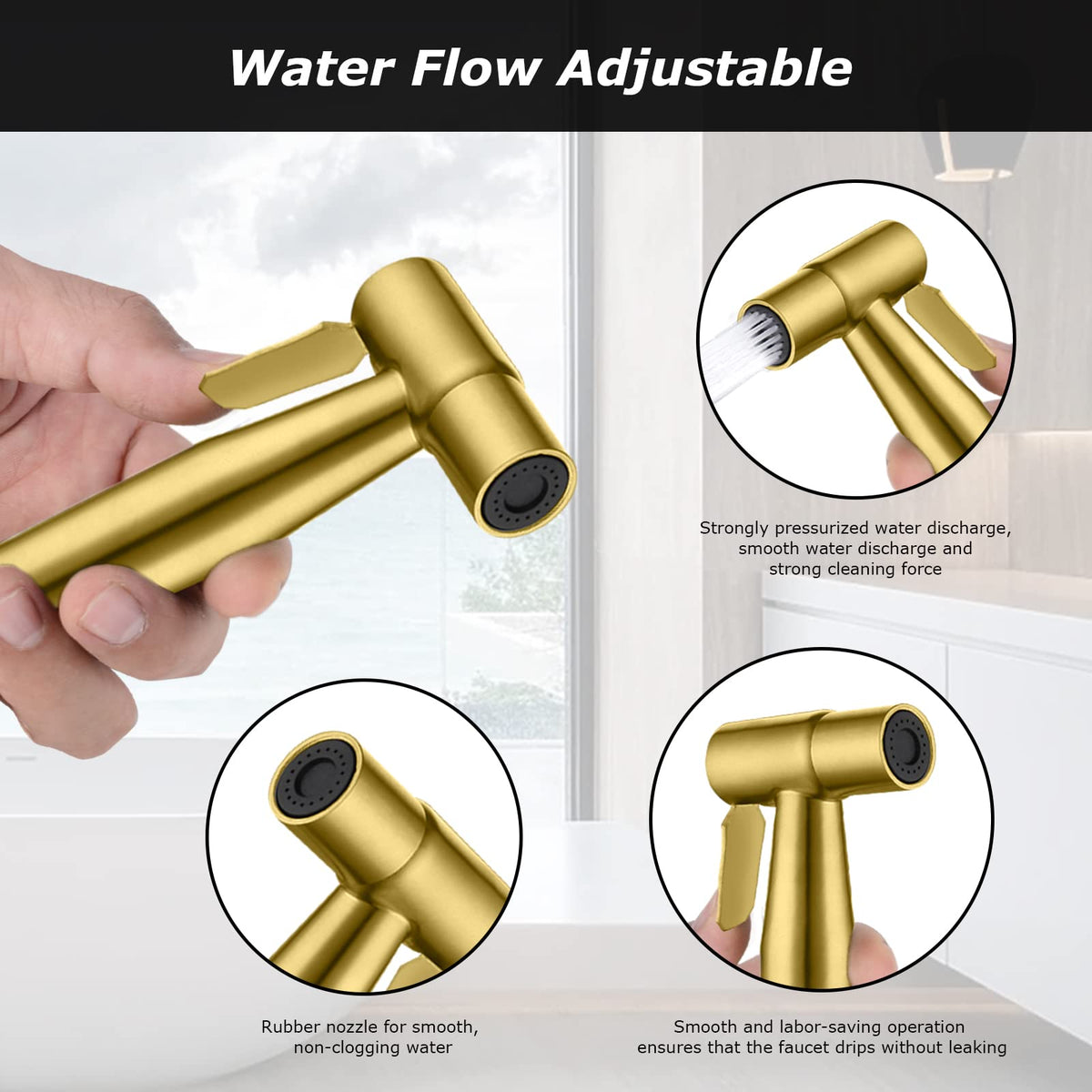LOSCHEN gold bidet sprayer handle detail showing sturdy brushed finish.