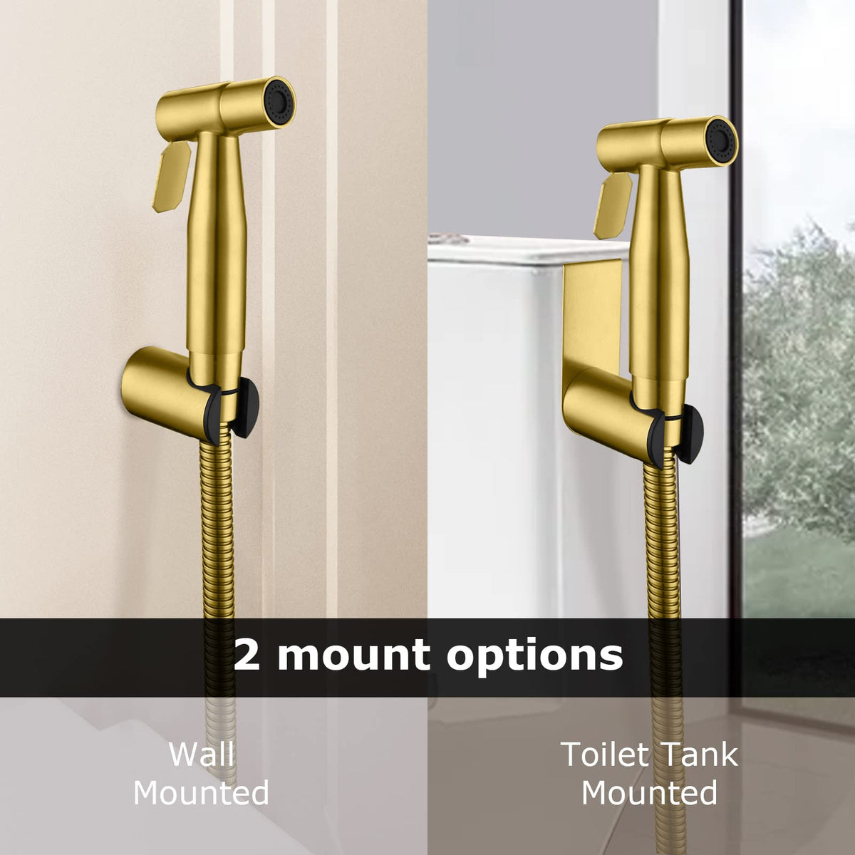 LOSCHEN gold 1.5m hose and connector in view for flexible reach.