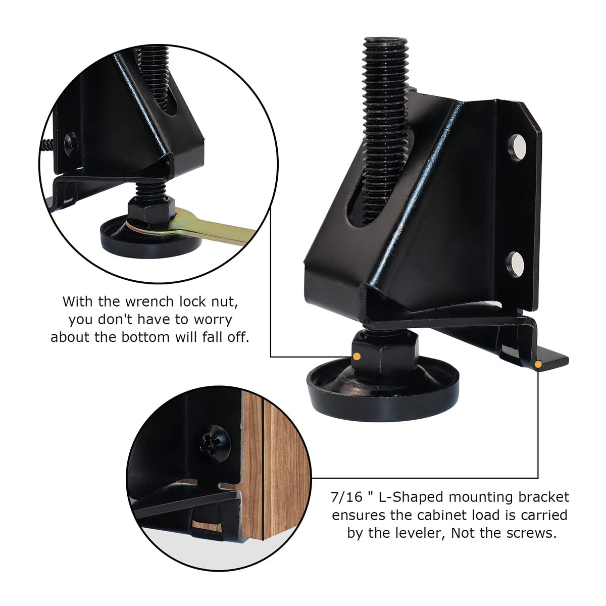 LOSCHEN adjustable foot with L-shaped bracket highlights secure mounting and improved stability.
