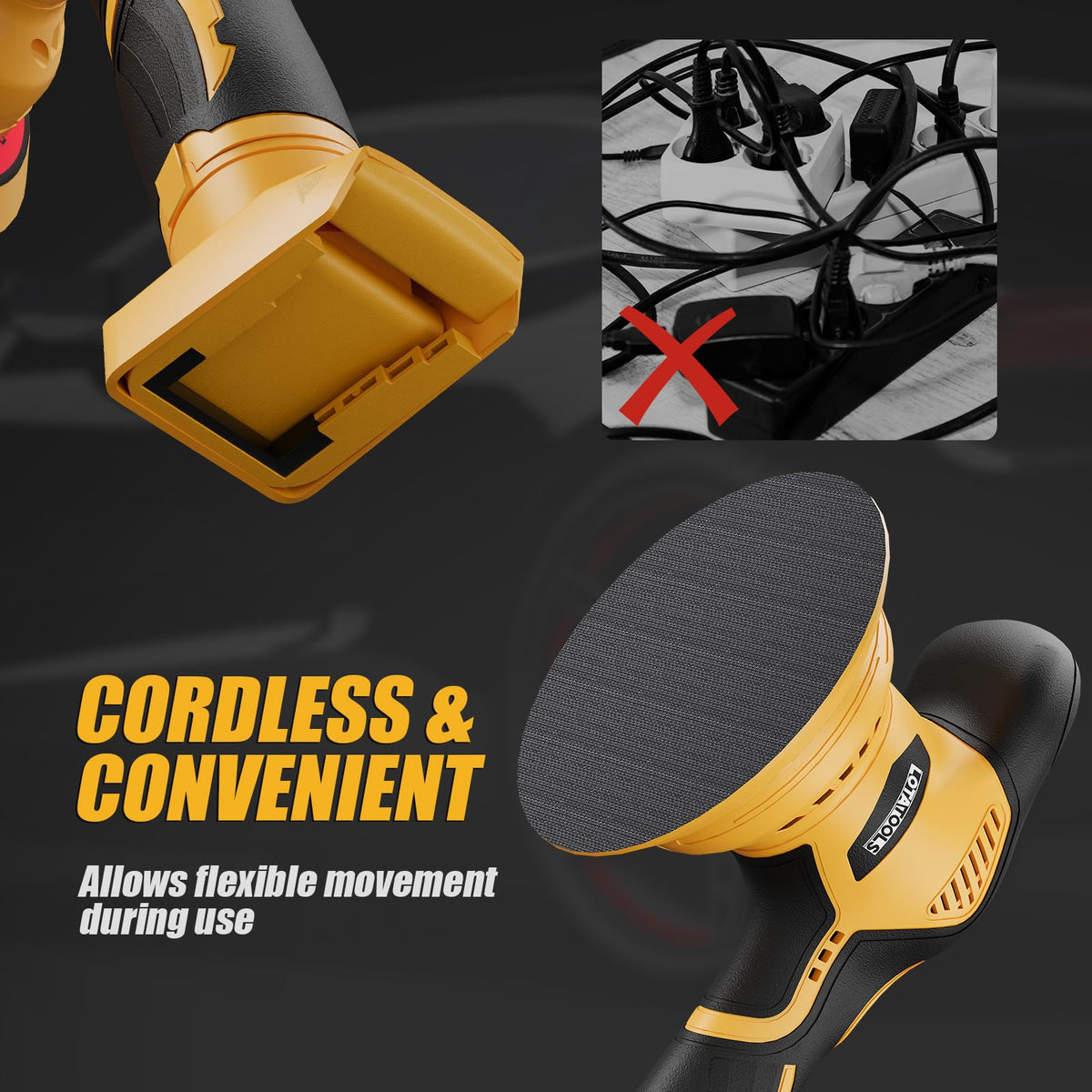 LotaTools cordless polisher in action for convenient on-the-go detailing.